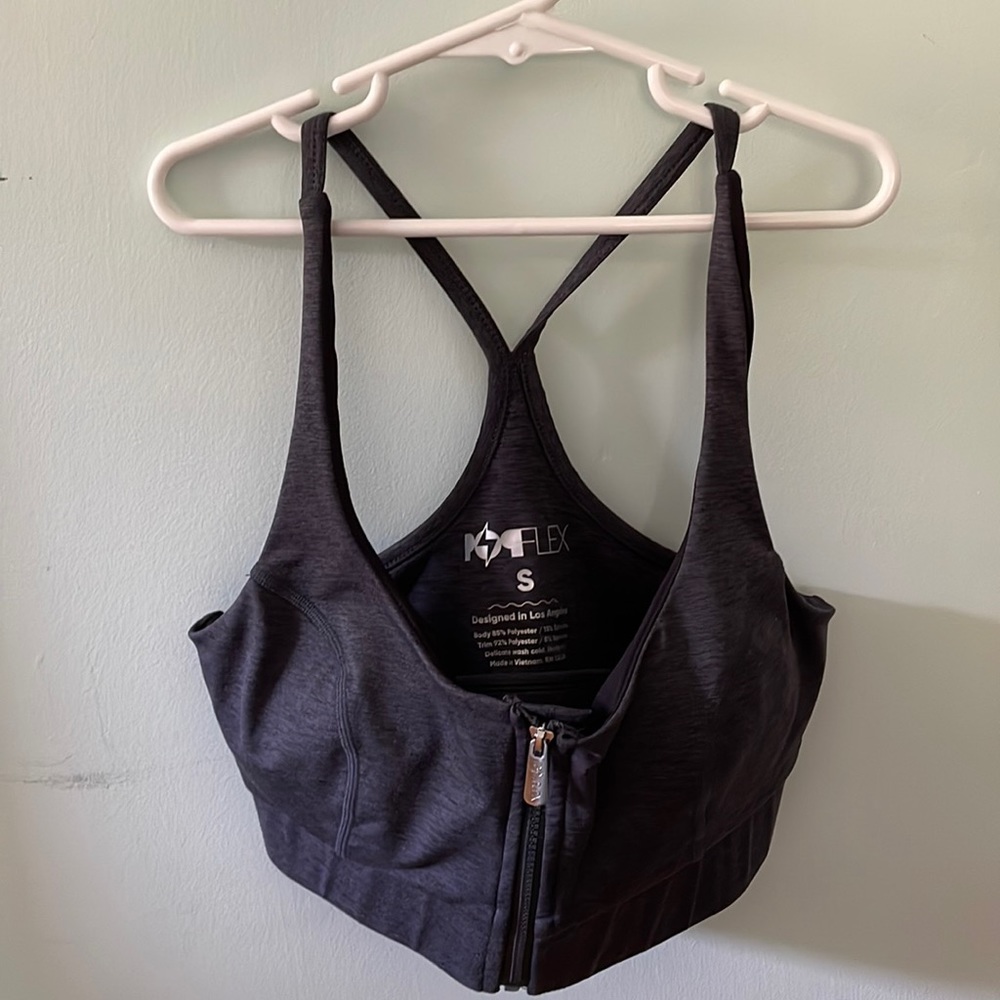 Popflex Don’t sweat it zip bra in Dark Heather Grey